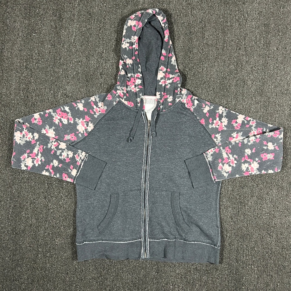 Aeropostale Floral Zip Up Hoodie Womens XL Gray Pink Excellent Raglan Fleece